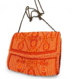 Antik Kraft Beaded Crossbody Clutch Orange Geometric Boho Statement Bag